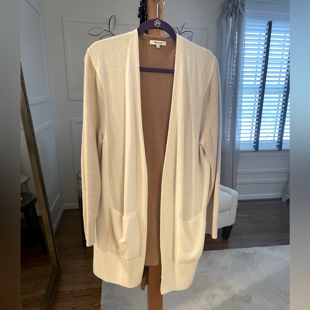 Madewell Colorblock Cardigan Size Large Neutral Open Front Cozy Sweater